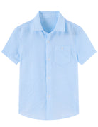 Cozople Boys Short Sleeve Button Down Shirts Solid Striple Seersucker Shirt with Chest Pocket 5-14 Years