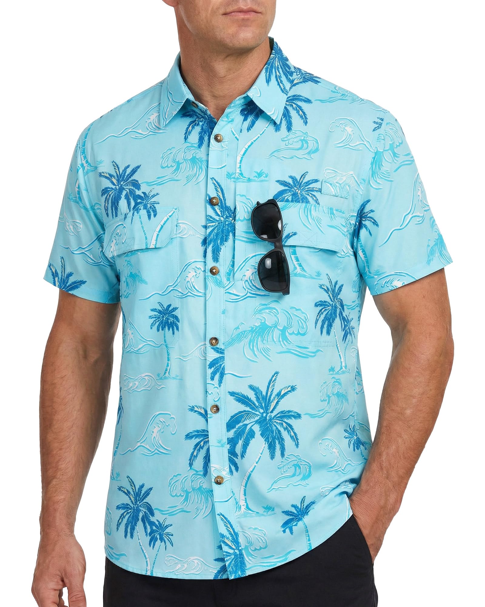 Cozople Mens Button Down Short Sleeve Sun Protection Fishing Shirts UPF 50+ Cooling Quick Dry Hiking Shirt for Travel Safari