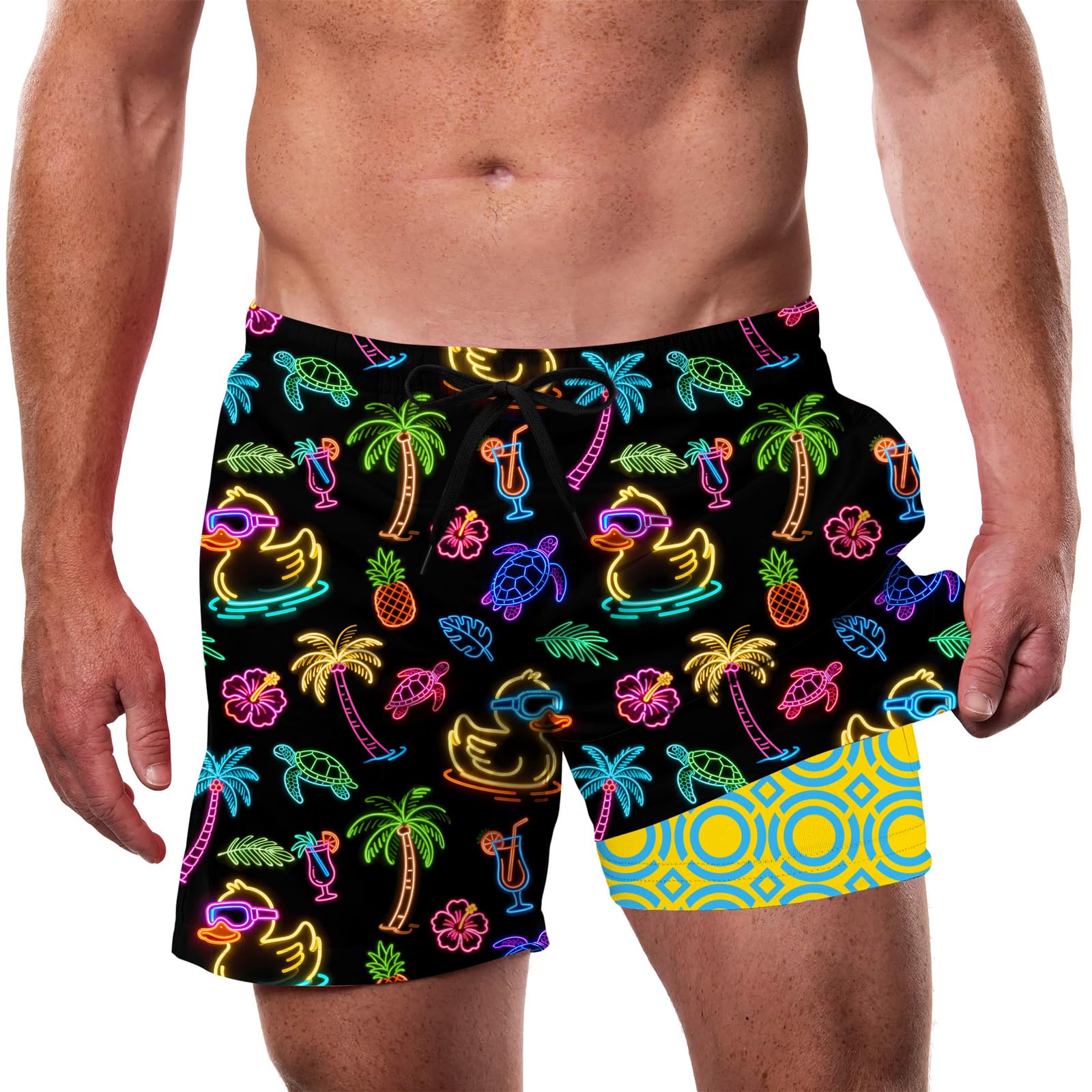 Cozople Men's Swim Trunks with Compression Liner 5.5" Inseam Quick Dry Bathing Suit Boxer Brief Lined Swim Shorts Swimwear
