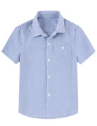 Cozople Boys Short Sleeve Button Down Shirts Solid Striple Seersucker Shirt with Chest Pocket 5-14 Years